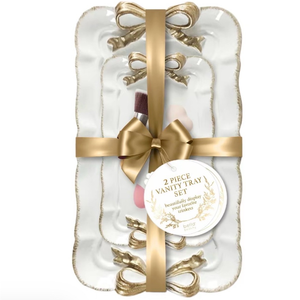 Bella 2-Piece White & Gold Vanity Tray Set